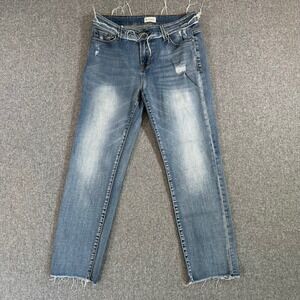 Buffalo Jeans Women 30 Straight‎ Leg Blue Frayed Waist Raw Hem Distressed